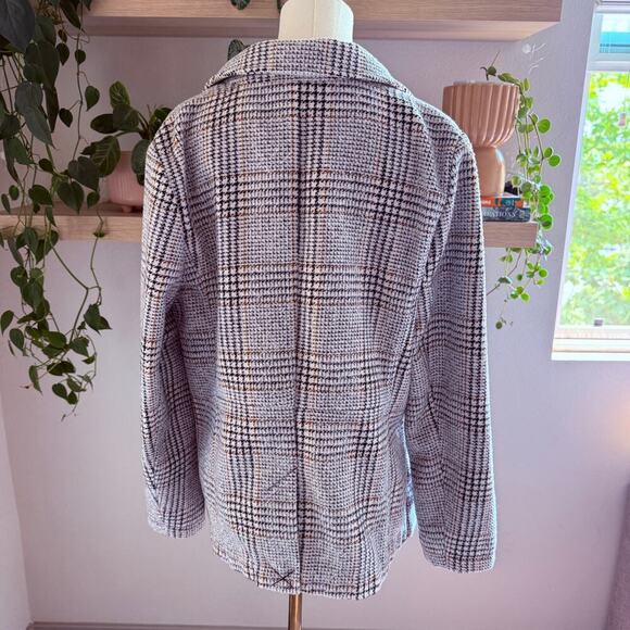 St. John’s Bay Plaid Wool Blend Pea Coat L Black Brown Gray Button Front - Picture 2 of 9